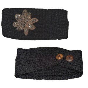 Knit Winter Headband with Beaded/Embroidered/Jeweled Floral Design Applique - OS